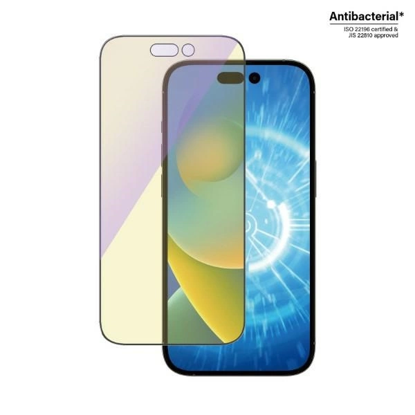PanzerGlass Ultra-Wide Fit Antibacterial Tempered Glass with Blue Light Filter and Positioner for iPhone 14 Proeng