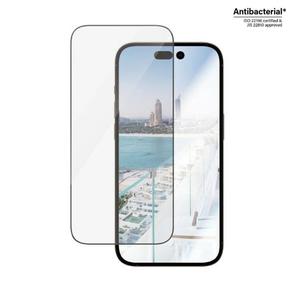 PanzerGlass Ultra-Wide Fit antibacterial tempered glass with glare filter and positioner for iPhone 14 Proeng