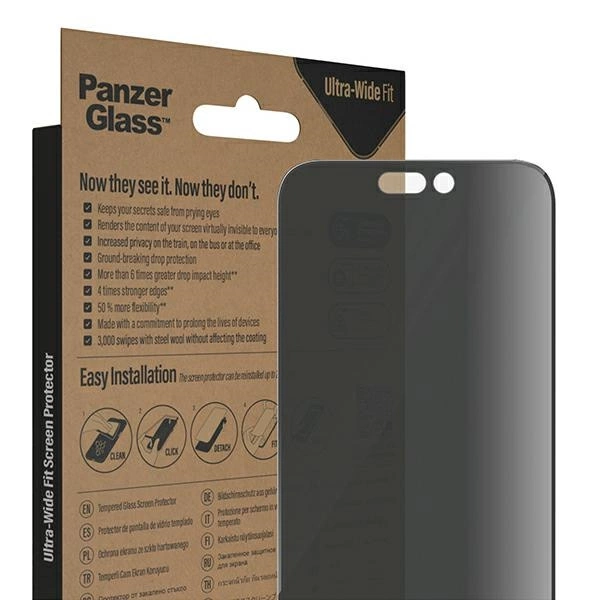 PanzerGlass Ultra-Wide Fit Tempered Glass Antibacterial Privacy with Positioner for iPhone 14 Pro Maxeng
