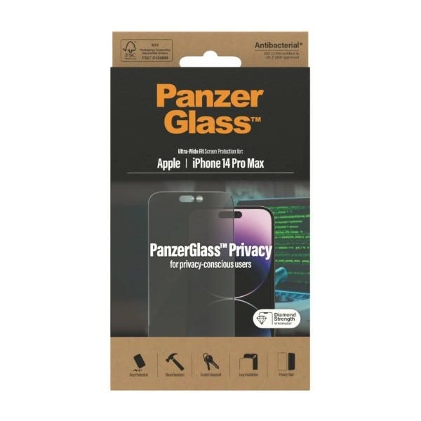 PanzerGlass Ultra-Wide Fit Antibacterial Privacy Tempered Glass for iPhone 14 Pro Maxeng