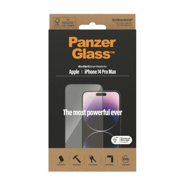 PanzerGlass Ultra-Wide Fit antibacterial tempered glass for iPhone 14 Pro Maxeng