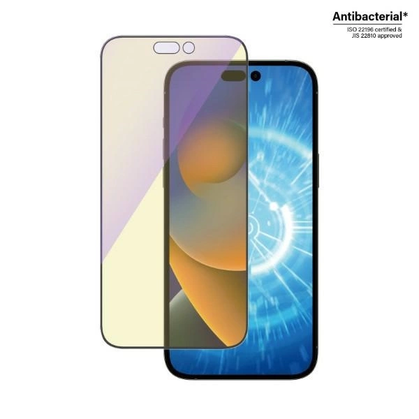 PanzerGlass Ultra-Wide Fit Antibacterial Tempered Glass with Blue Light Filter and Positioner for iPhone 14 Pro Maxeng