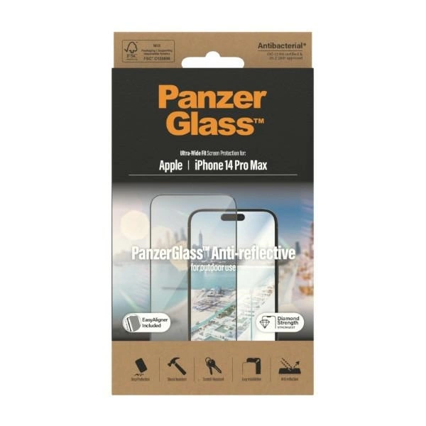 PanzerGlass Ultra-Wide Fit antibacterial tempered glass with glare filter and positioner for iPhone 14 Pro Maxeng
