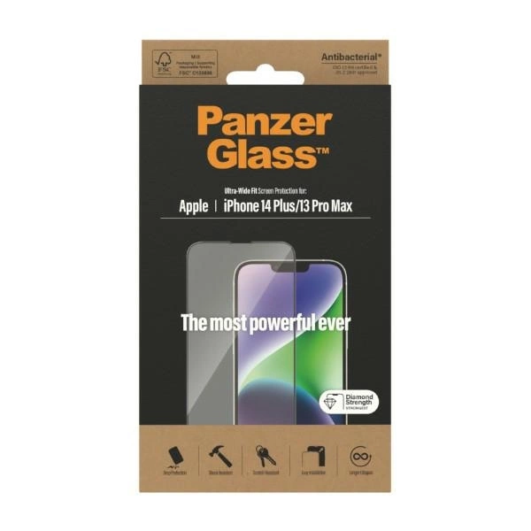 PanzerGlass Ultra-Wide Fit Antibacterial Tempered Glass for iPhone 14 Plus / 13 Pro Maxeng