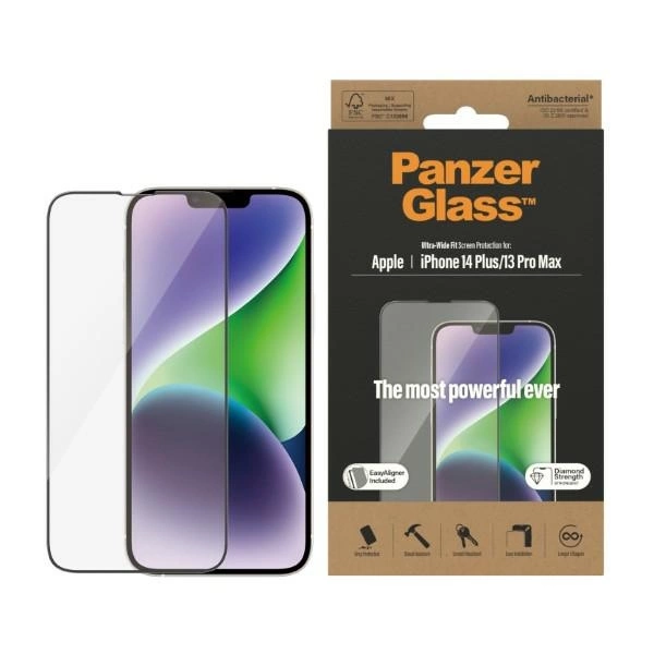 PanzerGlass Ultra-Wide Fit Antibacterial Tempered Glass with Positioner for iPhone 14 Plus / 13 Pro Maxeng