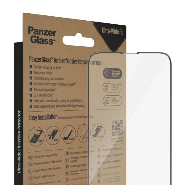 PanzerGlass Ultra-Wide Fit Antibacterial Tempered Glass with Glare Filter and Positioner for iPhone 14 Plus / 13 Pro Maxeng
