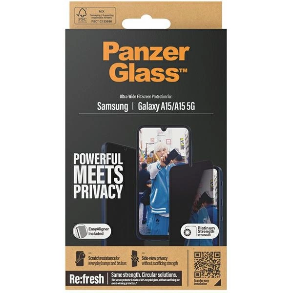 PanzerGlass Ultra-Wide Fit Privacy Tempered Glass with Positioner for Samsung Galaxy A15 / A15 5Geng