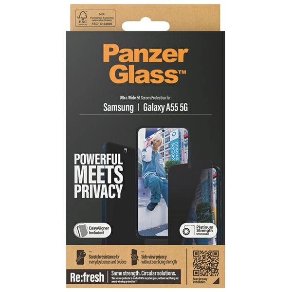 PanzerGlass Ultra-Wide Fit Privacy Tempered Glass with Positioner for Samsung Galaxy A55 5Geng