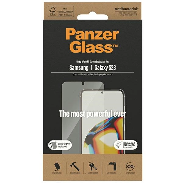 PanzerGlass Ultra-Wide Fit tempered glass with applicator for Samsung Galaxy S23eng