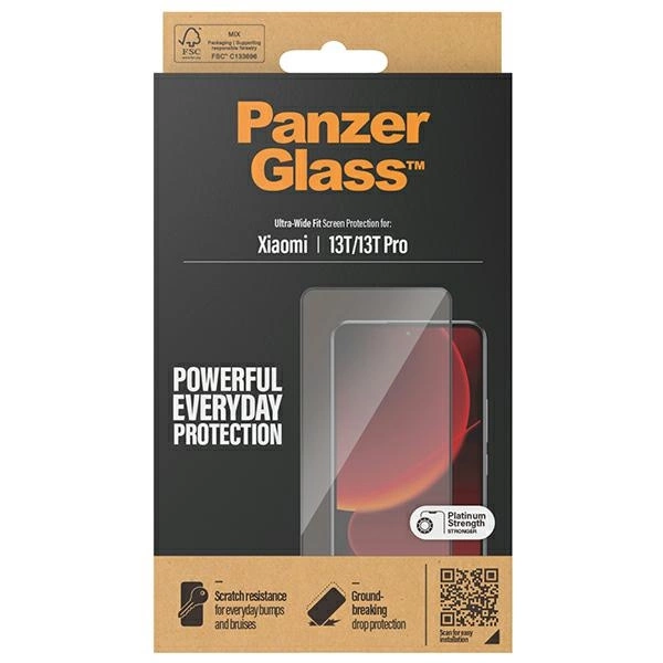 PanzerGlass Ultra-Wide Fit Antibacterial Tempered Glass for Xiaomi 13T / 13T Pro - With Black Frameeng
