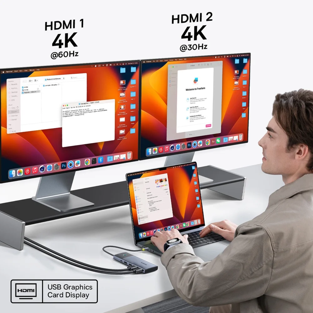 HUB Baseus Metal Gleam Series II 7in1 USB-C - USB-C PD100W / 2x USB-A / 2x HDMI 4K / USB-A 3.0 / USB-C 3.0eng