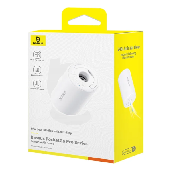 Baseus PocketGo Pro tourist pump with air deflation function and LED flashlight - whiteeng