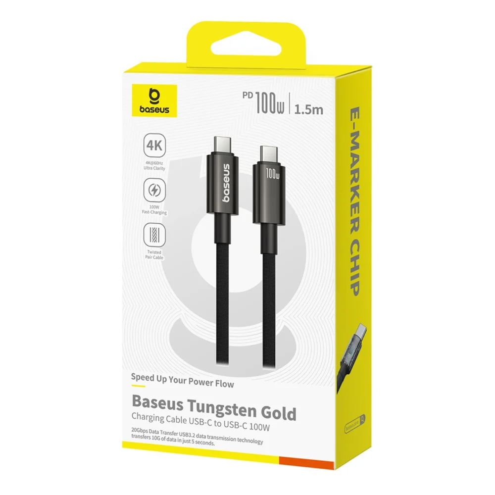 Baseus Tungsten Gold USB-C 3.2 / USB-C 3.2 cable 100W 4K 60Hz 1.5m - blackeng