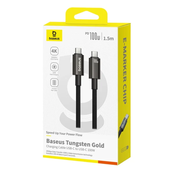 Baseus Tungsten Gold USB-C 3.2 / USB-C 3.2 cable 100W 4K 60Hz 1.5m - blackeng