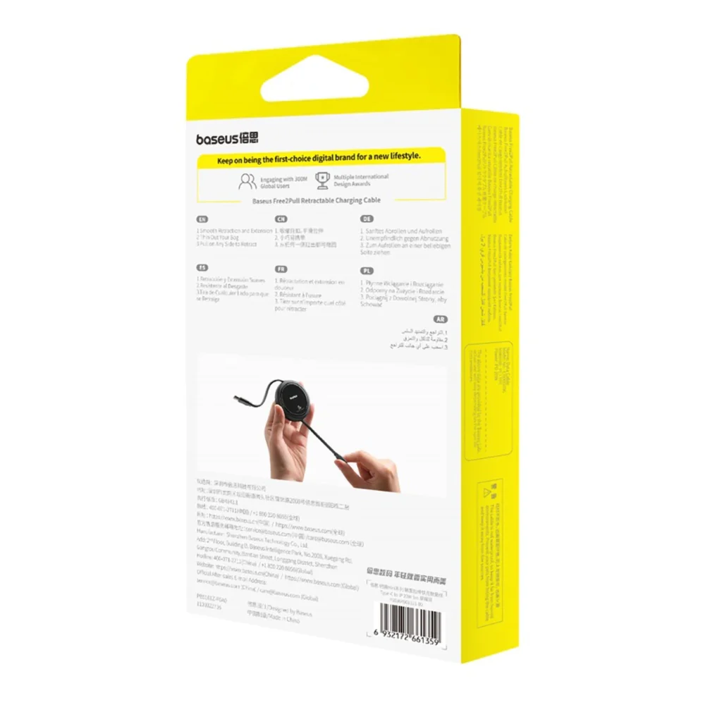 Baseus Free2Pull Cable Retractable USB-C / Lightning 20W 1m - Blackeng