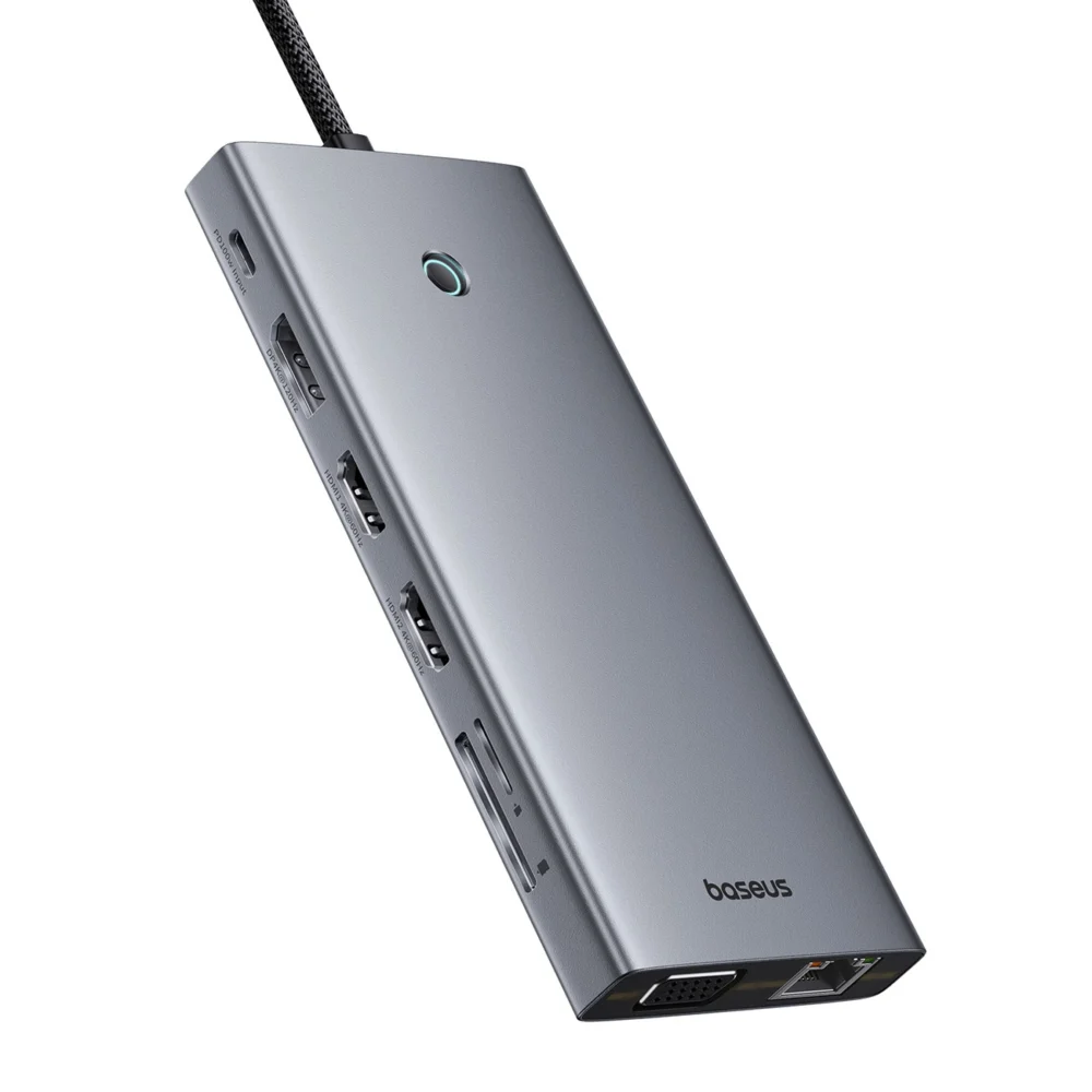 HUB Baseus PortalJoy Series 13in1 USB-C - 2x HDMI / DP / VGA / USB-A 3.1 / USB-C 3.1 / USB-A 2.0 / PD / RJ45 / SD / TF / AUX - grayeng