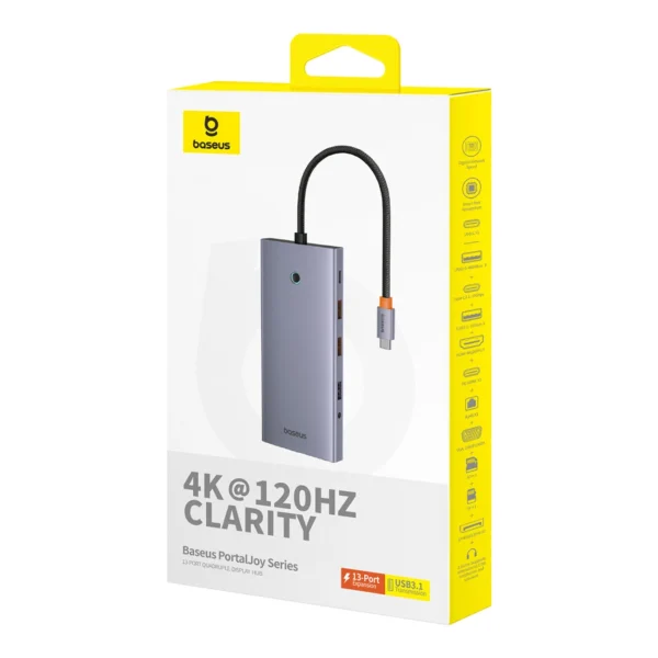 HUB Baseus PortalJoy Series 13in1 USB-C - 2x HDMI / DP / VGA / USB-A 3.1 / USB-C 3.1 / USB-A 2.0 / PD / RJ45 / SD / TF / AUX - grayeng