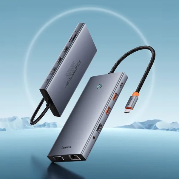 HUB Baseus PortalJoy Series 13in1 USB-C - 2x HDMI / DP / VGA / USB-A 3.1 / USB-C 3.1 / USB-A 2.0 / PD / RJ45 / SD / TF / AUX - grayeng