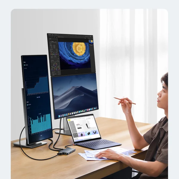 HUB Baseus PortalJoy Series 13in1 USB-C - 2x HDMI / DP / VGA / USB-A 3.1 / USB-C 3.1 / USB-A 2.0 / PD / RJ45 / SD / TF / AUX - grayeng