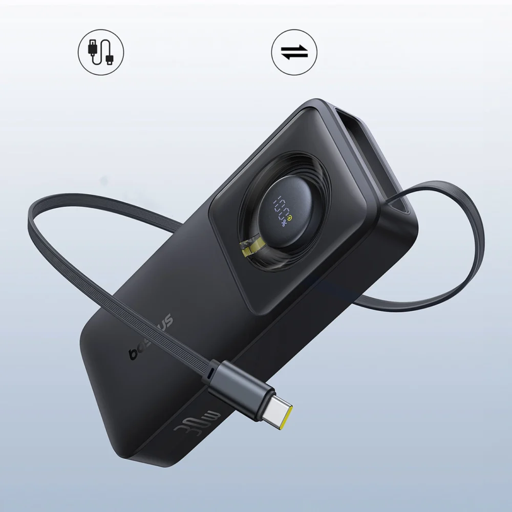 Baseus Free2Pull 10000mAh 30W powerbank with USB-C port and retractable USB-C cable - blackeng