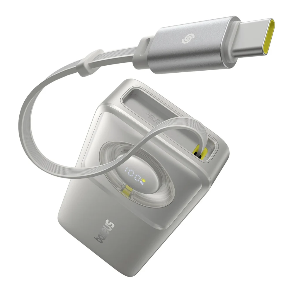 Baseus Free2Pull 10000mAh 30W powerbank with USB-C port and retractable USB-C cable - grayeng