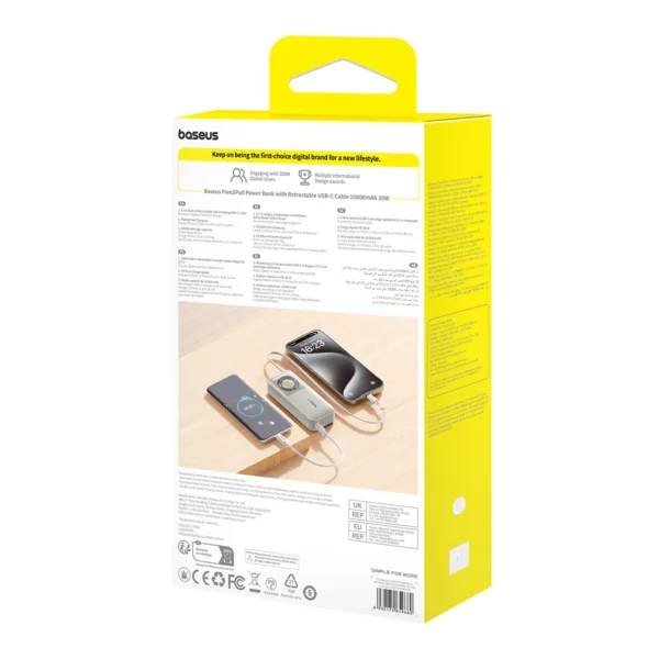 Baseus Free2Pull 10000mAh 30W powerbank with USB-C port and retractable USB-C cable - grayeng