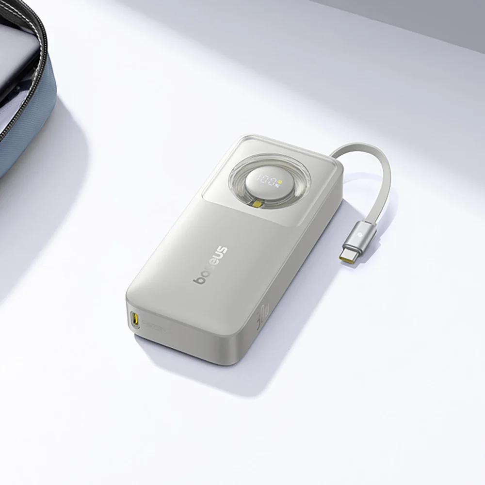 Baseus Free2Pull 10000mAh 30W powerbank with USB-C port and retractable USB-C cable - grayeng
