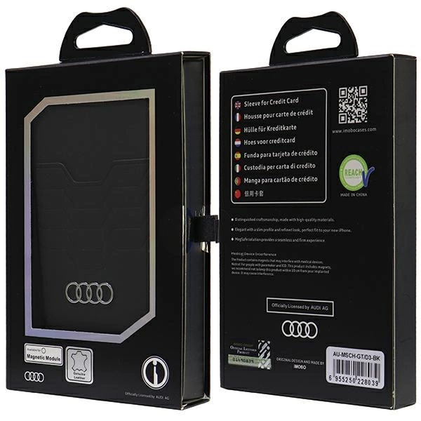 Audi Leather Wallet Card MagSafe magnetic with stand - blackeng
