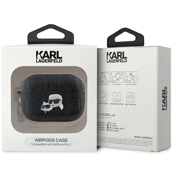Karl Lagerfeld Monogram Karl & Choupette Head Case for AirPods Pro 2 - Blackeng
