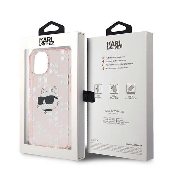 Karl Lagerfeld IML Choupette Head & Monogram case for iPhone 15 / 14 / 13 - pinkeng