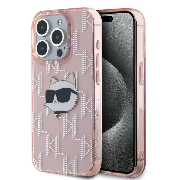 Karl Lagerfeld IML Choupette Head & Monogram case for iPhone 15 Pro Max - pinkeng