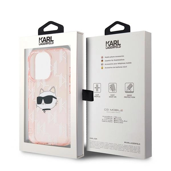 Karl Lagerfeld IML Choupette Head & Monogram case for iPhone 15 Pro Max - pinkeng