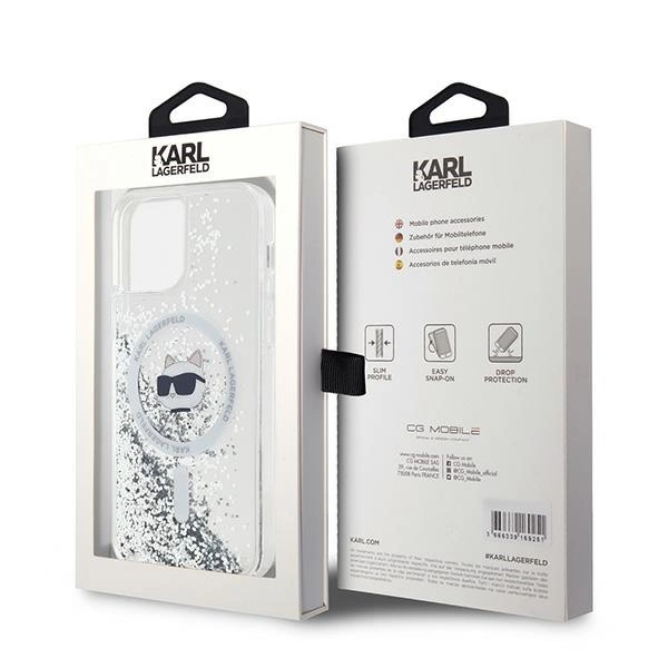 Karl Lagerfeld Liquid Glitter Choupette Head MagSafe Case for iPhone 12 / 12 Pro - Transparenteng