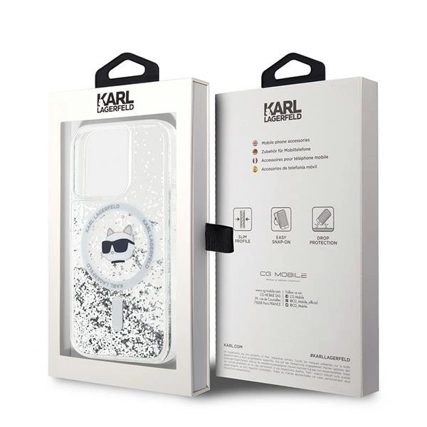 Karl Lagerfeld Liquid Glitter Choupette Head MagSafe case for iPhone 14 Pro Max - transparenteng