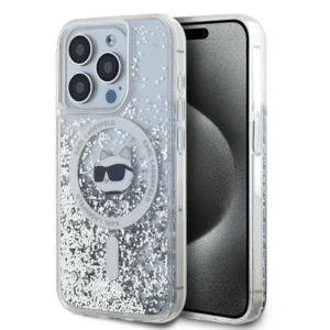 Karl Lagerfeld Liquid Glitter Choupette Head MagSafe case for iPhone 15 Pro - transparenteng