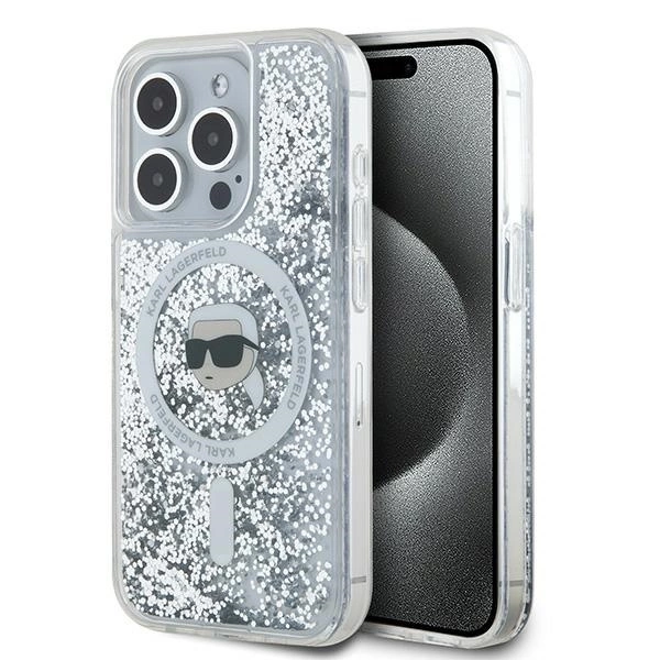 Karl Lagerfeld Liquid Glitter Karl Head MagSafe case for iPhone 15 Pro - transparenteng