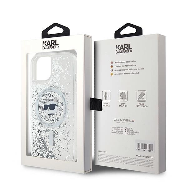 Karl Lagerfeld Liquid Glitter Choupette Head MagSafe Case for iPhone 15 Plus / 14 Plus - Transparenteng