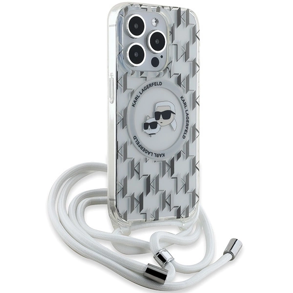 Karl Lagerfeld IML Crossbody Monogram Karl & Choupette Head MagSafe Case for iPhone 15 Pro Max - Transparenteng