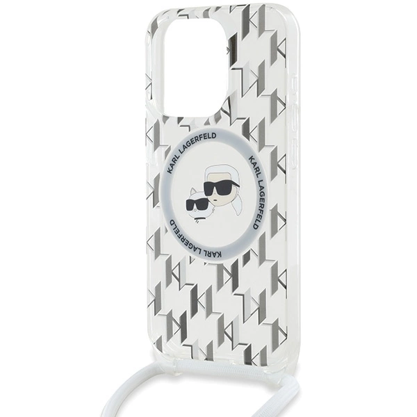 Karl Lagerfeld IML Crossbody Monogram Karl & Choupette Head MagSafe Case for iPhone 15 Pro Max - Transparenteng