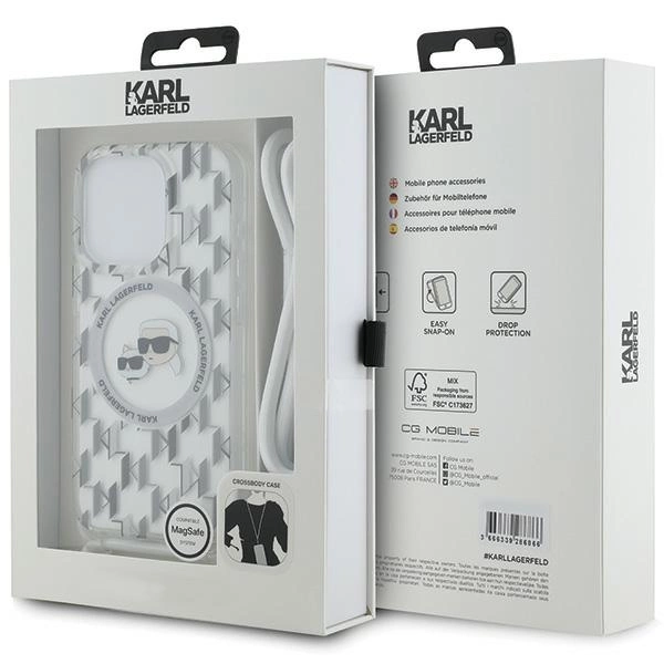Karl Lagerfeld IML Crossbody Monogram Karl & Choupette Head MagSafe Case for iPhone 15 Pro Max - Transparenteng