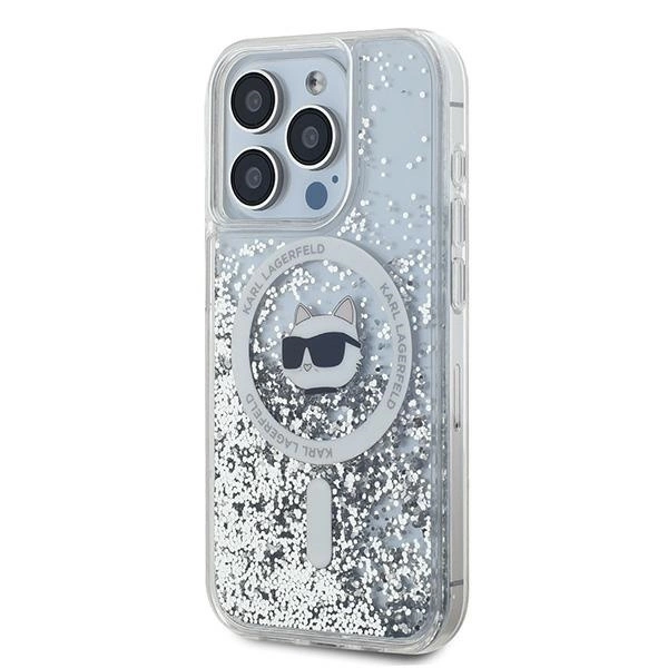 Karl Lagerfeld Liquid Glitter Choupette Head MagSafe case for iPhone 15 Pro Max - transparenteng