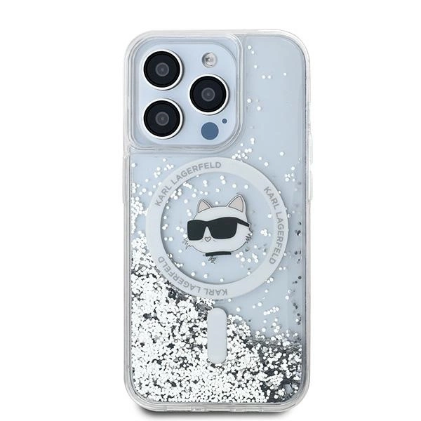 Karl Lagerfeld Liquid Glitter Choupette Head MagSafe case for iPhone 15 Pro Max - transparenteng