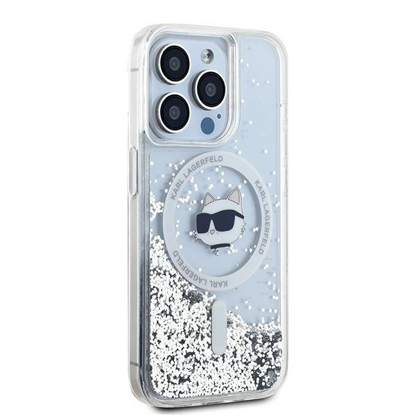Karl Lagerfeld Liquid Glitter Choupette Head MagSafe case for iPhone 15 Pro Max - transparenteng