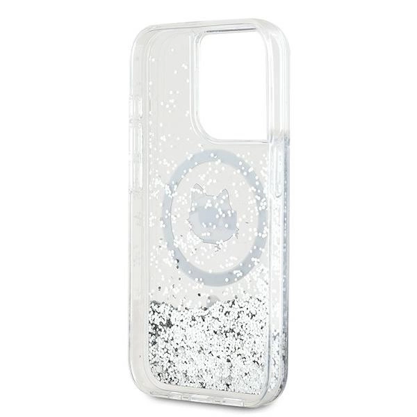 Karl Lagerfeld Liquid Glitter Choupette Head MagSafe case for iPhone 15 Pro Max - transparenteng