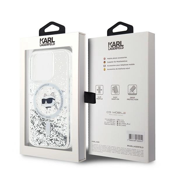 Karl Lagerfeld Liquid Glitter Choupette Head MagSafe case for iPhone 15 Pro Max - transparenteng