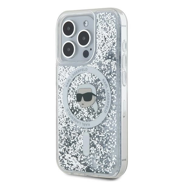 Karl Lagerfeld Liquid Glitter Karl Head MagSafe case for iPhone 15 Pro Max - transparenteng