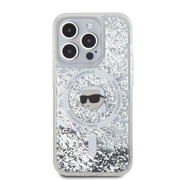 Karl Lagerfeld Liquid Glitter Karl Head MagSafe case for iPhone 15 Pro Max - transparenteng