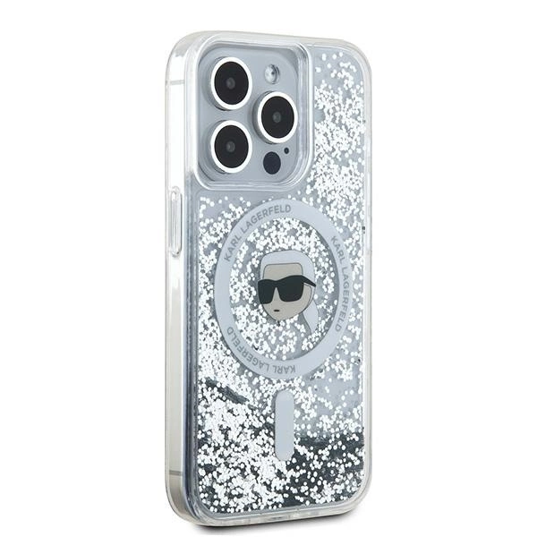 Karl Lagerfeld Liquid Glitter Karl Head MagSafe case for iPhone 15 Pro Max - transparenteng