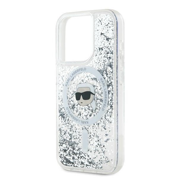 Karl Lagerfeld Liquid Glitter Karl Head MagSafe case for iPhone 15 Pro Max - transparenteng