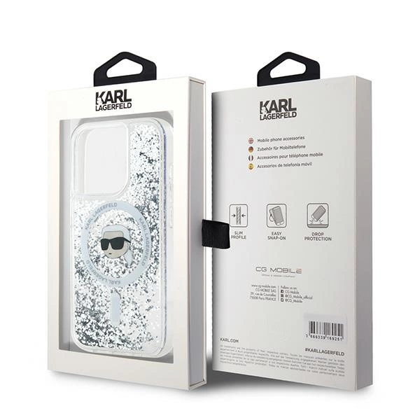 Karl Lagerfeld Liquid Glitter Karl Head MagSafe case for iPhone 15 Pro Max - transparenteng
